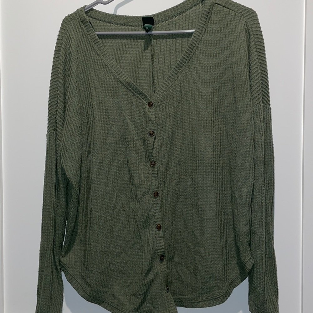 Wild Fable Green Waffle Button Up Shirt